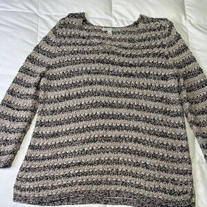 Dana Buchman Black and Cream Striped Sweater
